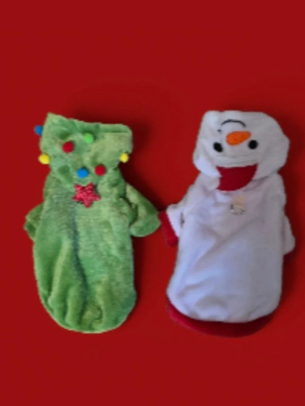 🎅 Holiday Plush Pet Hoodie Set - Green Christmas Tree & White Snowman (NWOT)